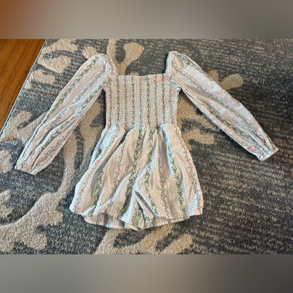 Janie And Jack Girls The Emma Smocked Romper Size 6/ White Floral